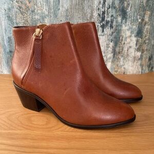 Women's Brown Leather Ankle Booties with Side Zip